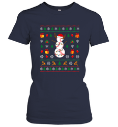 Christmas Baseball Snowman Reindeer In A Santa Hat Pajama Women's T-Shirt