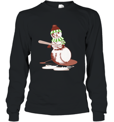 Baseball Snowman with A Bat Funny Christmas Gift Long Sleeve T-Shirt