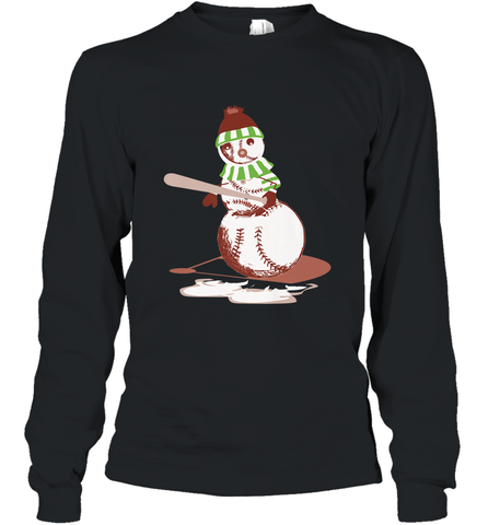 Baseball Snowman with A Bat Funny Christmas Gift Long Sleeve T-Shirt Long Sleeve T-Shirt / Black / S Long Sleeve T-Shirt - FordPhuMy