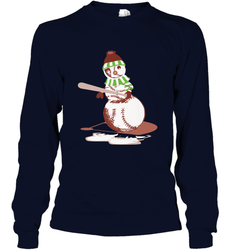 Baseball Snowman with A Bat Funny Christmas Gift Long Sleeve T-Shirt