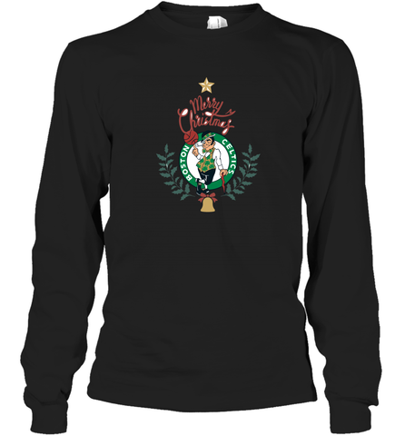 NBA Boston Celtics Logo merry Christmas gilf Long Sleeve T-Shirt Long Sleeve T-Shirt / Black / S Long Sleeve T-Shirt - FordPhuMy
