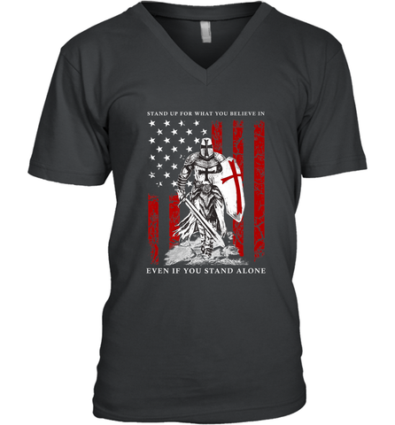Knight Templar American Flag Men's V-Neck Men's V-Neck / Black / S Men's V-Neck - FordPhuMy