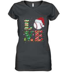 Funny Kid Boys Love Baseball Christmas Ball Santa Hat Gift Women's V-Neck T-Shirt