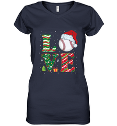 Funny Kid Boys Love Baseball Christmas Ball Santa Hat Gift Women's V-Neck T-Shirt