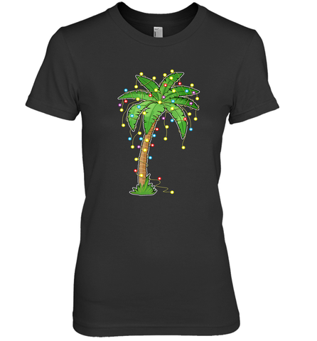 Christmas Lights Palm Tree Beach Funny Tropical Xmas Gift Women's Premium T-Shirt Women's Premium T-Shirt / Black / XS Women's Premium T-Shirt - FordPhuMy