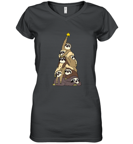 Merry Christmas Merry Slothmas Sloth Christmas Tree Xmas Women's V-Neck T-Shirt Women's V-Neck T-Shirt / Black / S Women's V-Neck T-Shirt - FordPhuMy