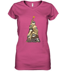 Merry Christmas Merry Slothmas Sloth Christmas Tree Xmas Women's V-Neck T-Shirt Women's V-Neck T-Shirt - FordPhuMy