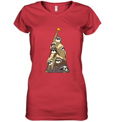 Merry Christmas Merry Slothmas Sloth Christmas Tree Xmas Women's V-Neck T-Shirt Women's V-Neck T-Shirt - FordPhuMy