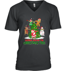 Dabbing Around Christmas Tree Baseball Snowman Santa Men's V-Neck