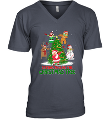 Dabbing Around Christmas Tree Baseball Snowman Santa Men's V-Neck Men's V-Neck - FordPhuMy