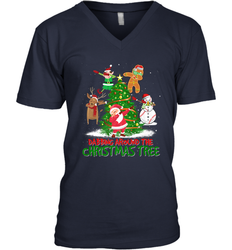 Dabbing Around Christmas Tree Baseball Snowman Santa Men's V-Neck