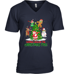Dabbing Around Christmas Tree Baseball Snowman Santa Men's V-Neck Men's V-Neck - FordPhuMy