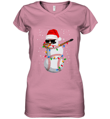 Dabbing Snowman Baseball Christmas Lights Pajama Tee Women's V-Neck T-Shirt Women's V-Neck T-Shirt - FordPhuMy