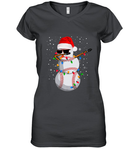 Dabbing Snowman Baseball Christmas Lights Pajama Tee Women's V-Neck T-Shirt Women's V-Neck T-Shirt / Black / S Women's V-Neck T-Shirt - FordPhuMy
