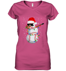 Dabbing Snowman Baseball Christmas Lights Pajama Tee Women's V-Neck T-Shirt Women's V-Neck T-Shirt - FordPhuMy
