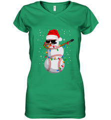 Dabbing Snowman Baseball Christmas Lights Pajama Tee Women's V-Neck T-Shirt Women's V-Neck T-Shirt - FordPhuMy