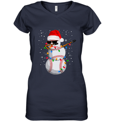 Dabbing Snowman Baseball Christmas Lights Pajama Tee Women's V-Neck T-Shirt Women's V-Neck T-Shirt - FordPhuMy