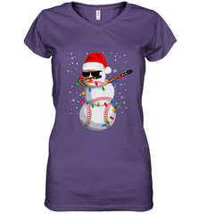Dabbing Snowman Baseball Christmas Lights Pajama Tee Women's V-Neck T-Shirt Women's V-Neck T-Shirt - FordPhuMy