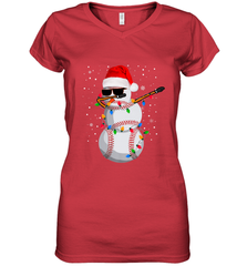 Dabbing Snowman Baseball Christmas Lights Pajama Tee Women's V-Neck T-Shirt Women's V-Neck T-Shirt - FordPhuMy