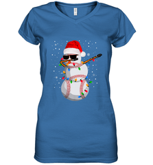 Dabbing Snowman Baseball Christmas Lights Pajama Tee Women's V-Neck T-Shirt Women's V-Neck T-Shirt - FordPhuMy