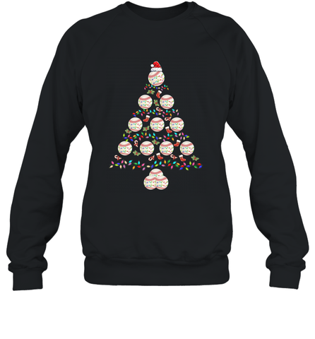 Baseball Balls Christmas Tree lights Xmas Gift Holiday Crewneck Sweatshirt Crewneck Sweatshirt / Black / S Crewneck Sweatshirt - FordPhuMy