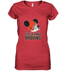 Nfl Cleveland Browns Mickey Mouse Team Women's V-Neck T-Shirt Women's V-Neck T-Shirt - FordPhuMy
