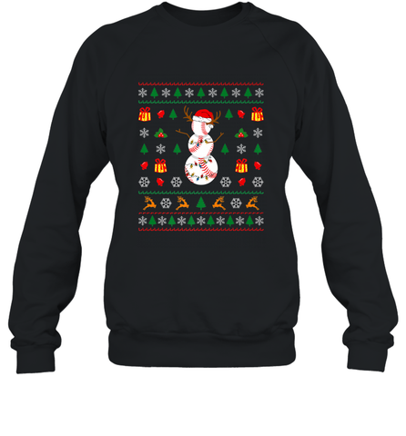 Christmas Baseball Snowman Reindeer In A Santa Hat Pajama Crewneck Sweatshirt Crewneck Sweatshirt / Black / S Crewneck Sweatshirt - FordPhuMy