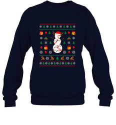 Christmas Baseball Snowman Reindeer In A Santa Hat Pajama Crewneck Sweatshirt