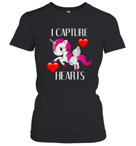 Girls Valentine's Day Unicorn I Capture Hearts Kids Gift Women's T-Shirt Women's T-Shirt / Black / S Women's T-Shirt - FordPhuMy