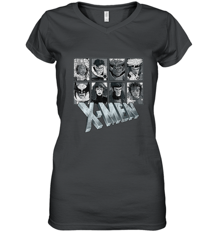 Marvel X Men Animated Series Halftone Retro 90s Women's V-Neck T-Shirt Women's V-Neck T-Shirt / Black / S Women's V-Neck T-Shirt - FordPhuMy