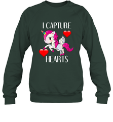 Girls Valentine's Day Unicorn I Capture Hearts Kids Gift Crewneck Sweatshirt Crewneck Sweatshirt - FordPhuMy