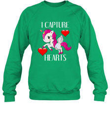 Girls Valentine's Day Unicorn I Capture Hearts Kids Gift Crewneck Sweatshirt Crewneck Sweatshirt - FordPhuMy