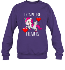 Girls Valentine's Day Unicorn I Capture Hearts Kids Gift Crewneck Sweatshirt Crewneck Sweatshirt - FordPhuMy