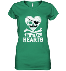 I Steal Hearts Valentine's Day Pirate Skull Art Graphics Women's V-Neck T-Shirt Women's V-Neck T-Shirt - FordPhuMy
