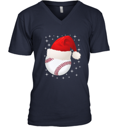 Christmas Stars baseball Ball Santa Hat Funny Sport Xmas Men's V-Neck