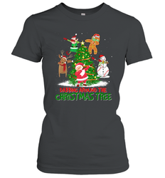 Dabbing Around Christmas Tree Baseball Snowman Santa Women's T-Shirt