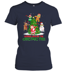 Dabbing Around Christmas Tree Baseball Snowman Santa Women's T-Shirt