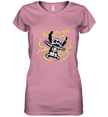 Disney Stitch Skeleton Halloween Women's V-Neck T-Shirt Women's V-Neck T-Shirt - FordPhuMy