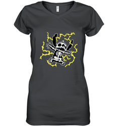 Disney Stitch Skeleton Halloween Women's V-Neck T-Shirt