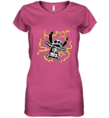 Disney Stitch Skeleton Halloween Women's V-Neck T-Shirt Women's V-Neck T-Shirt - FordPhuMy