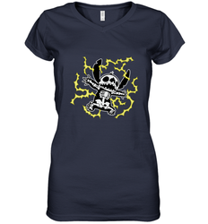 Disney Stitch Skeleton Halloween Women's V-Neck T-Shirt