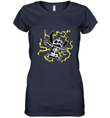 Disney Stitch Skeleton Halloween Women's V-Neck T-Shirt Women's V-Neck T-Shirt - FordPhuMy
