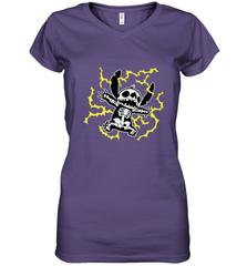 Disney Stitch Skeleton Halloween Women's V-Neck T-Shirt Women's V-Neck T-Shirt - FordPhuMy