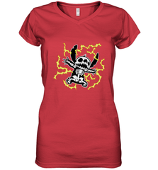 Disney Stitch Skeleton Halloween Women's V-Neck T-Shirt Women's V-Neck T-Shirt - FordPhuMy