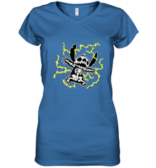 Disney Stitch Skeleton Halloween Women's V-Neck T-Shirt Women's V-Neck T-Shirt - FordPhuMy