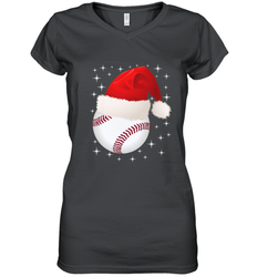Christmas Stars baseball Ball Santa Hat Funny Sport Xmas Women's V-Neck T-Shirt