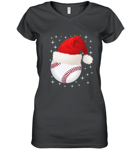 Christmas Stars baseball Ball Santa Hat Funny Sport Xmas Women's V-Neck T-Shirt Women's V-Neck T-Shirt / Black / S Women's V-Neck T-Shirt - FordPhuMy