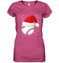 Christmas Stars baseball Ball Santa Hat Funny Sport Xmas Women's V-Neck T-Shirt Women's V-Neck T-Shirt - FordPhuMy