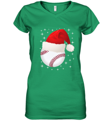 Christmas Stars baseball Ball Santa Hat Funny Sport Xmas Women's V-Neck T-Shirt Women's V-Neck T-Shirt - FordPhuMy