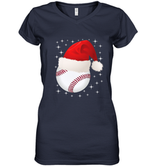 Christmas Stars baseball Ball Santa Hat Funny Sport Xmas Women's V-Neck T-Shirt Women's V-Neck T-Shirt - FordPhuMy